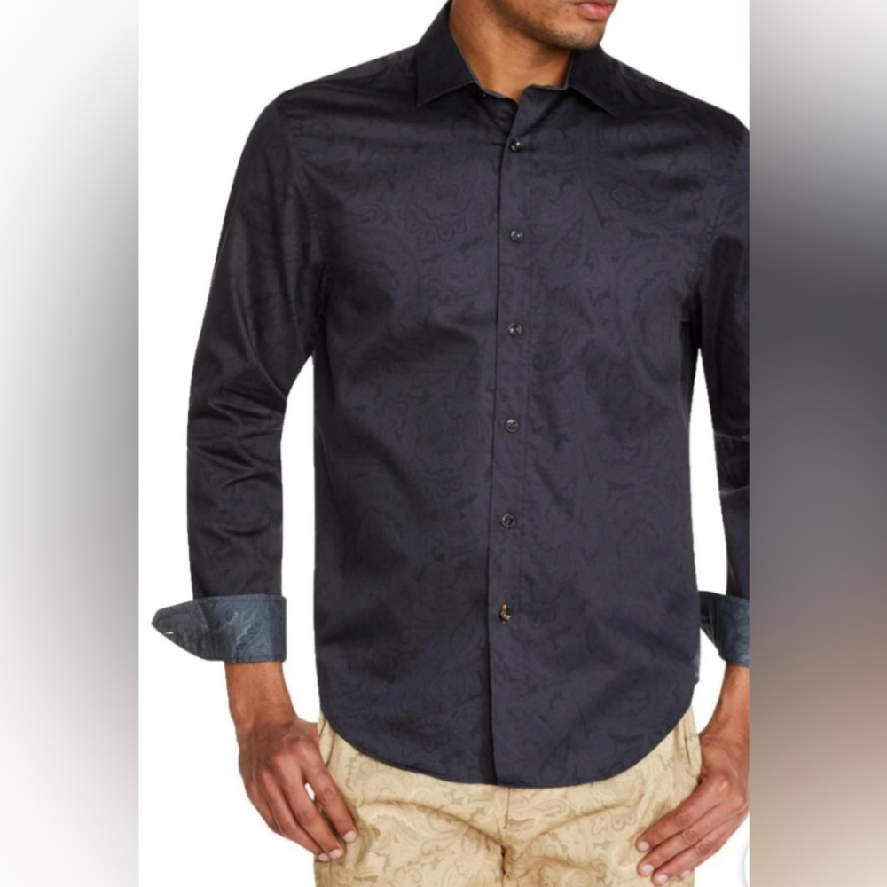 Black Paisley Men's Long Sleeve Shirt Tallia Sport New